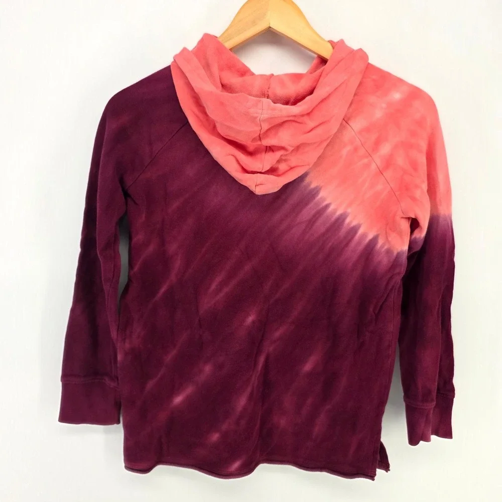 Old Navy Hoodie Girls L 10-12 Burgundy Tie Dye Pullover French Terry Sweatshirt